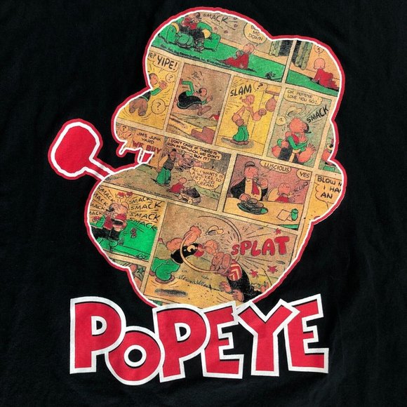 Retro Popeye Cartoon Vintage Comics Silhouette 100% Cotton Black T-Shirt Sz 3XL - Picture 2 of 3
